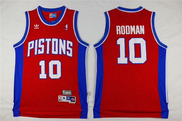 Men Detroit Pistons 10 Rodman Red Throwback Stitched NBA Jersey